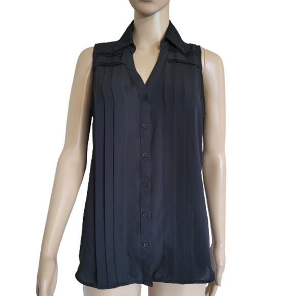 Express Women's Black Pleated Sleeveless V-Neck Button-Up Blouse Shirt Size S - Picture 1 of 8
